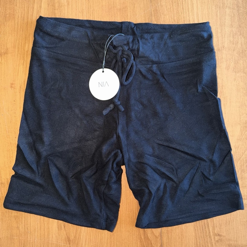 NEW NIA Black Drawstring Lounge Shorts Soft Stretch Knit Pull On Women's Size S